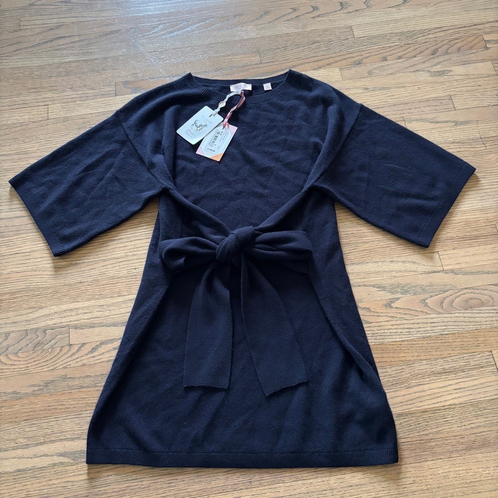 Ted Baker London Olympy Tie Front Knitted Tunic Navy Blue Cashmere Blend Sm NWT